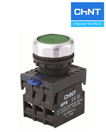 Кнопка NP8-10BND/3 с подсв.зеленая (1НО) IP65 CHINT Кнопка NP8-10BND/3 с подсв.зеленая (1НО) IP65 CHINT