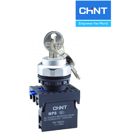 Переключатель NP8-10Y/22 с ключом (возврат.) IP65 CHINT Переключатель NP8-10Y/22 с ключом (возврат.) IP65 CHINT