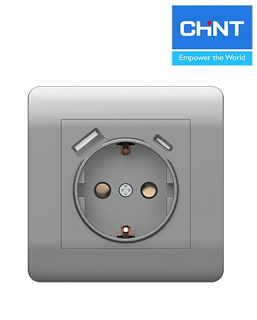 (NEW3-E) Розетка с/з со шторками 16А+USB двойная А+С 5В/2 серебро CHINT (NEW3-E) Розетка с/з со шторками 16А+USB двойная А+С 5В/2 серебро CHINT