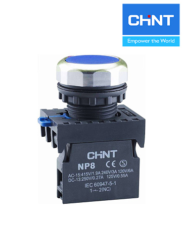 Кнопка NP8-10BN/6 синяя (1НО) IP65 CHINT Кнопка NP8-10BN/6 синяя (1НО) IP65 CHINT