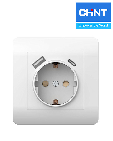 (NEW3-E) Розетка с/з со шторками 16А+USB двойная А+С 5В/2 белая CHINT (NEW3-E) Розетка с/з со шторками 16А+USB двойная А+С 5В/2 белая CHINT
