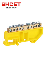 Шина N нулевая 6х9 10/1 с желтым изолятором на дин-рейку Шина N нулевая 6х9 10/1 с желтым изолятором на дин-рейку