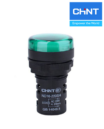 Индикатор ND16-22DS/2 зеленый 230В AC/DC CHINT Индикатор ND16-22DS/2 зеленый 230В AC/DC CHINT