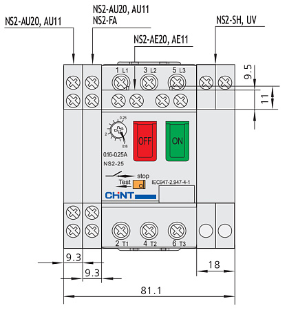 Пускатель NS2-25 (24-32А) с кнопками Пускатель NS2-25 (24-32А) с кнопками