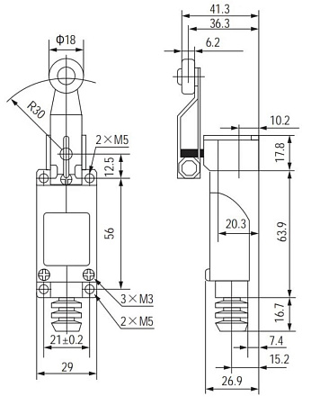 Концевой выключатель TZ-8104 с поворотным роликом Концевой выключатель TZ-8104 с поворотным роликом